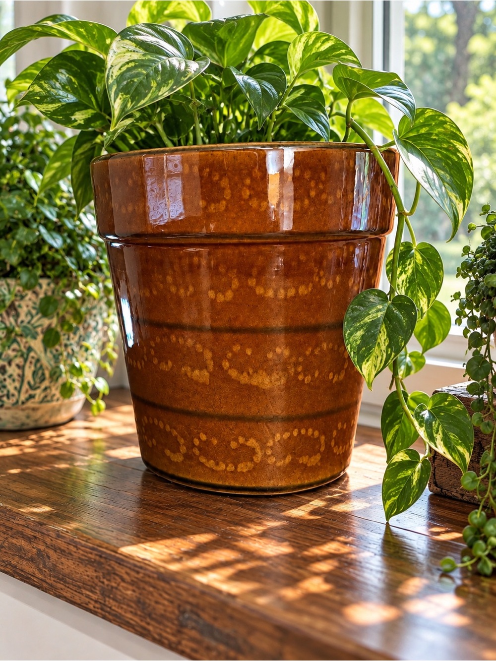 Vintage Brown Glazed Studio Pottery Planter Cachepot Signed